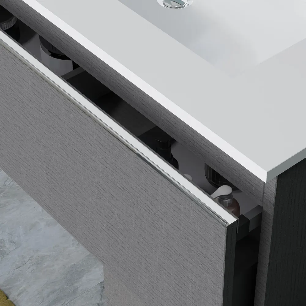 Wandopstelling bathroom cabinet two drawers sink, mirror and LED light 80 cm linen color - Cubi&Co Incanto 1 model