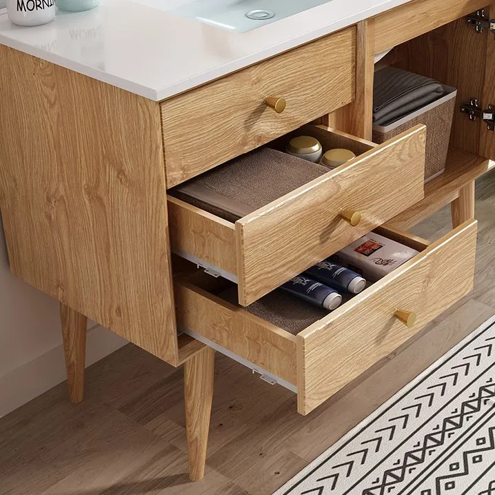 Wood Freestanding Vanity Set Drawers Rectangle Individueel Sink Bathroom Vanity Mirror 24l
