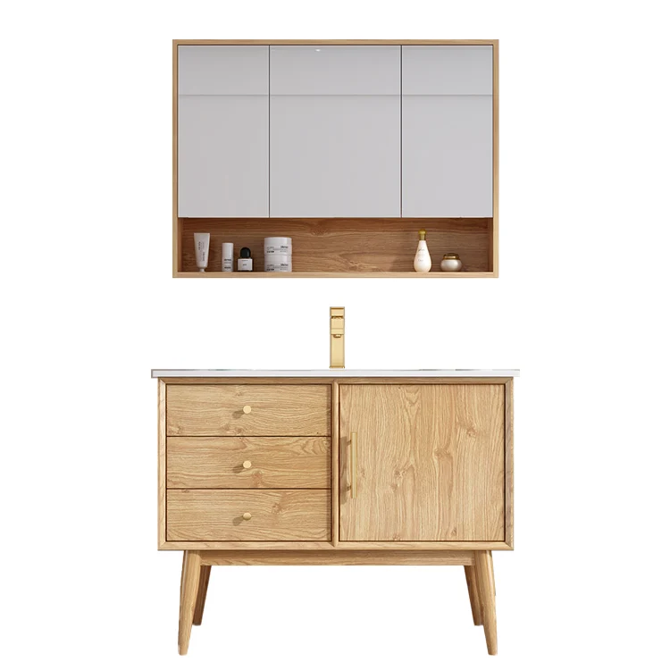Wood Freestanding Vanity Set Drawers Rectangle Individueel Sink Bathroom Vanity Mirror 24l
