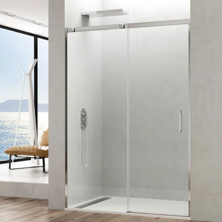 180 cm niche shower enclosure 6 mm transparent tempered glazen stainless steel profiles