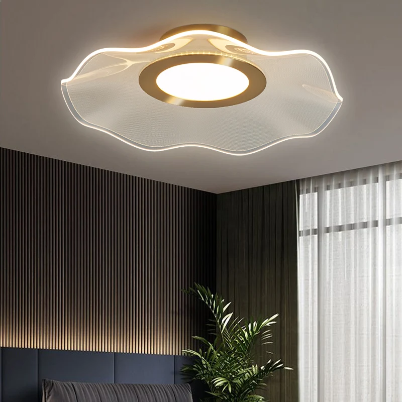 Acrylic Lotus Leaf Ceiling Lighting Artistic Gouden Flush Mount LED Light Bedroom Gold