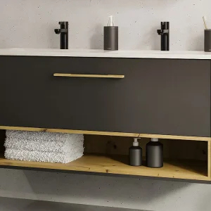 Antraciet hangmeubel met inbouwwastafel voor badkamer, 120 cm, YANGRA