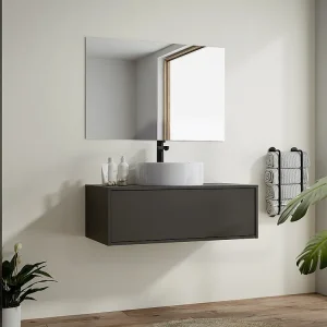 Antracietgrijs hangend badkamermeubel met enkele ronde wastafel - 94 cm - TEANA II