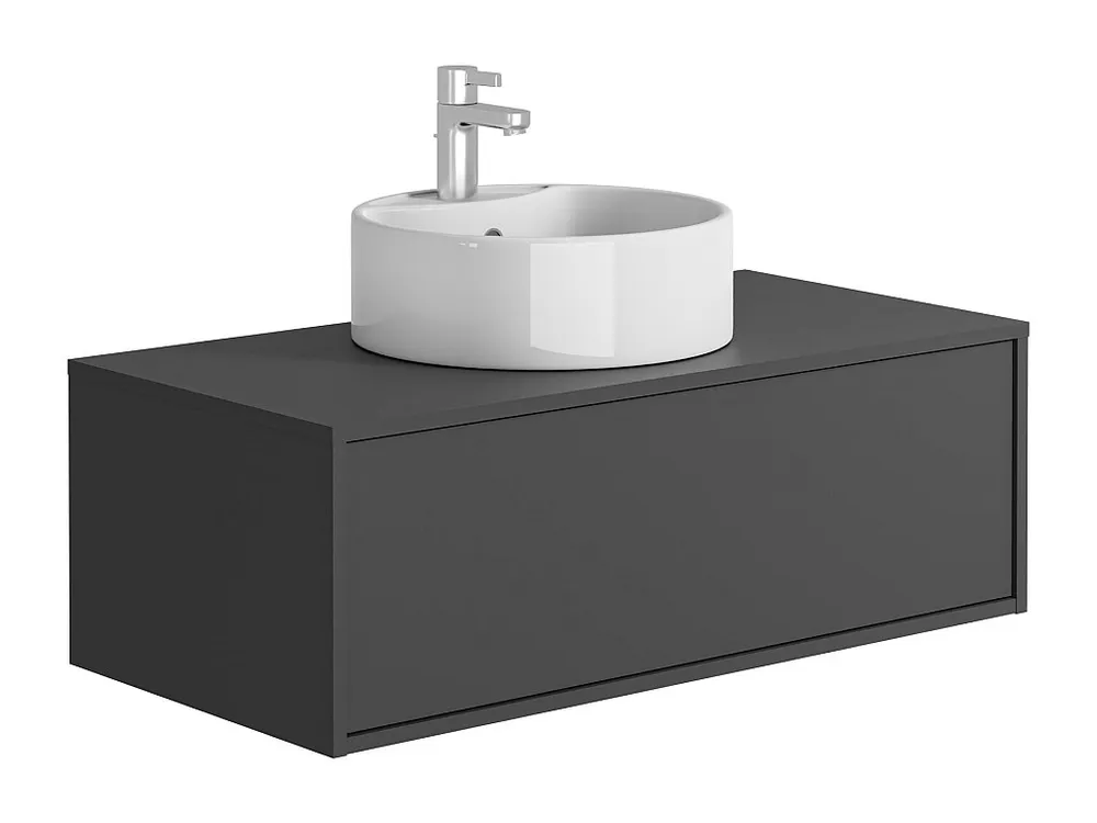 Antracietgrijs hangend badkamermeubel met enkele ronde wastafel - 94 cm - TEANA II
