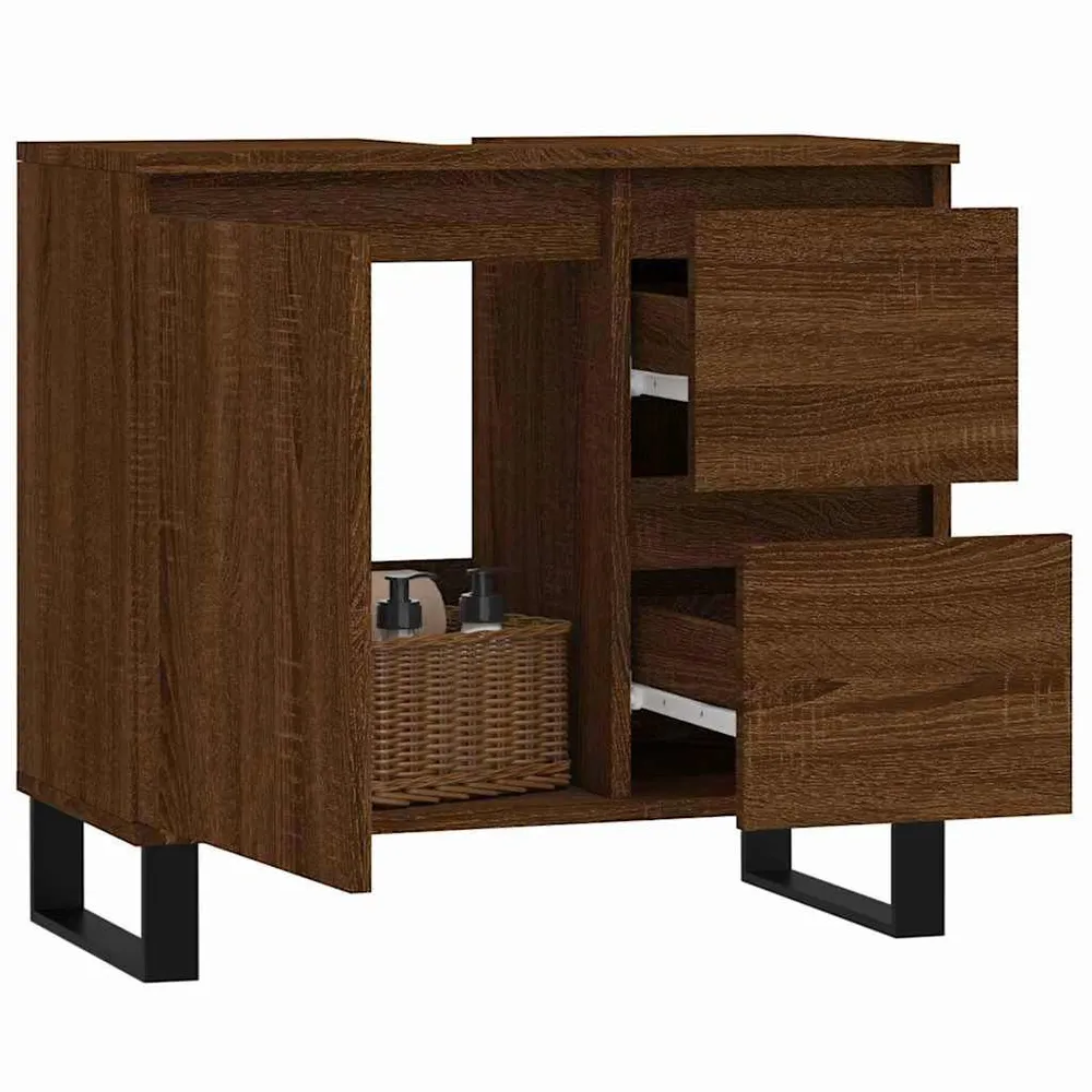 Badkamerkast 65x33x60 cm bewerkt hout bruin eikenkleur