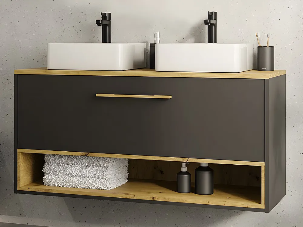 Badkamermeubel met dubbele wastafel en spiegelkast - Antraciet - 120 cm - Koop nu online