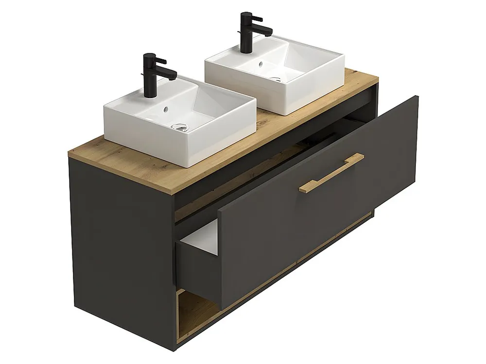 Badkamermeubel met dubbele wastafel en spiegelkast - Antraciet - 120 cm - Koop nu online