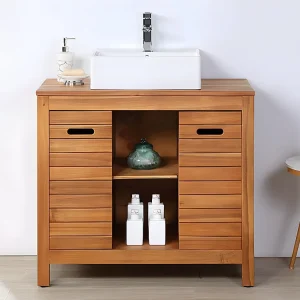 Badkamermeubel van acaciahout met enkele wastafel - 90 cm - PULUKAN - Koop nu online