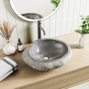 Badkamerwastafel van riviersteen STONE - Kleur grijs
