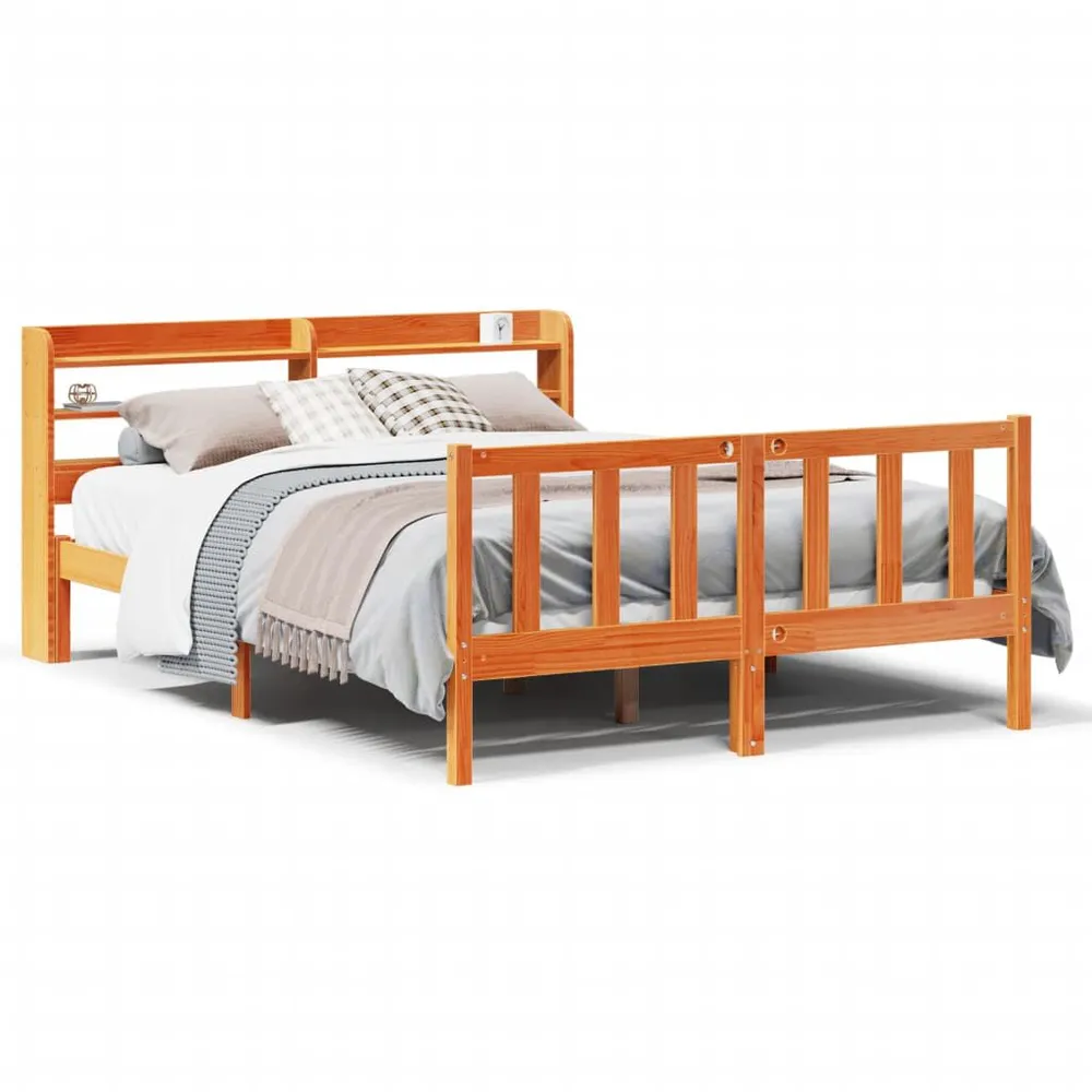 Bedframe met hoofdbord grenenhout wasbruin 140x200 cm