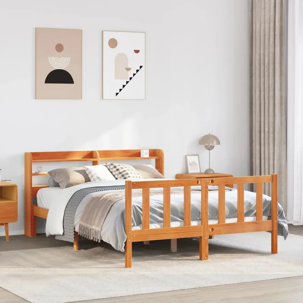 Bedframe met hoofdbord grenenhout wasbruin 140x200 cm