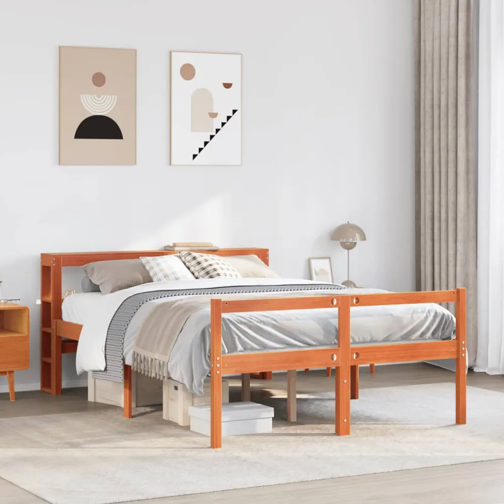 Bedframe met hoofdbord grenenhout wasbruin 140x200 cm