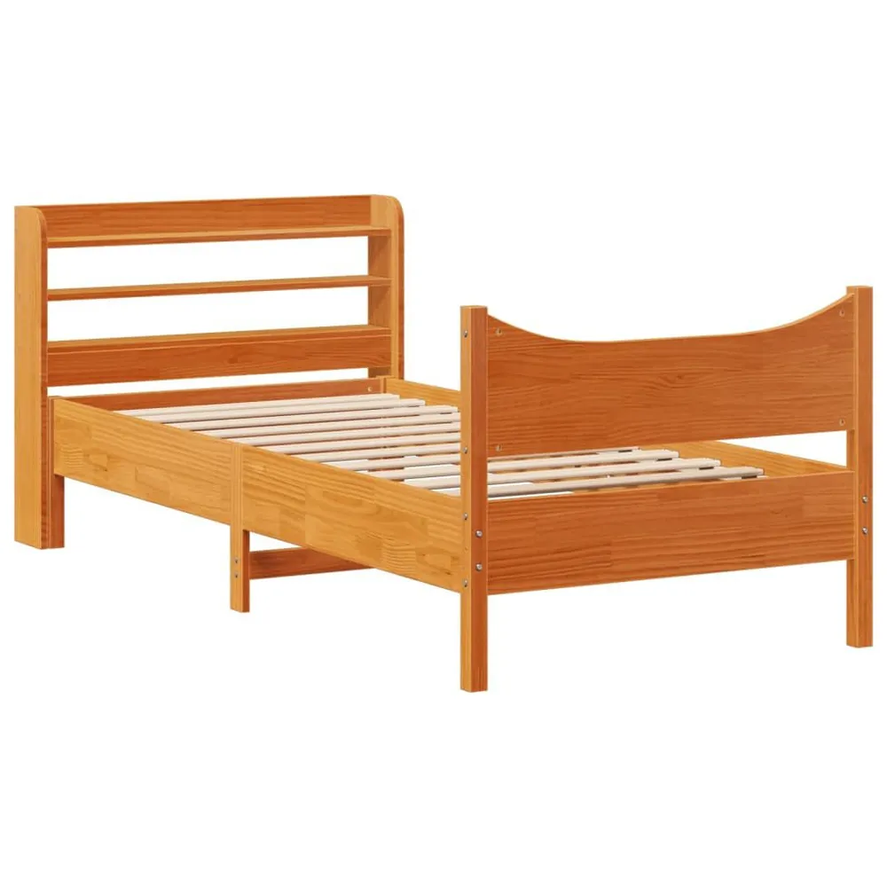 Bedframe met hoofdbord massief grenenhout wasbruin 90x200 cm