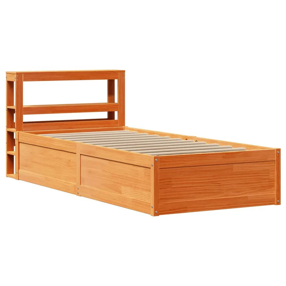 Bedframe met hoofdbord massief grenenhout wasbruin 90x200 cm