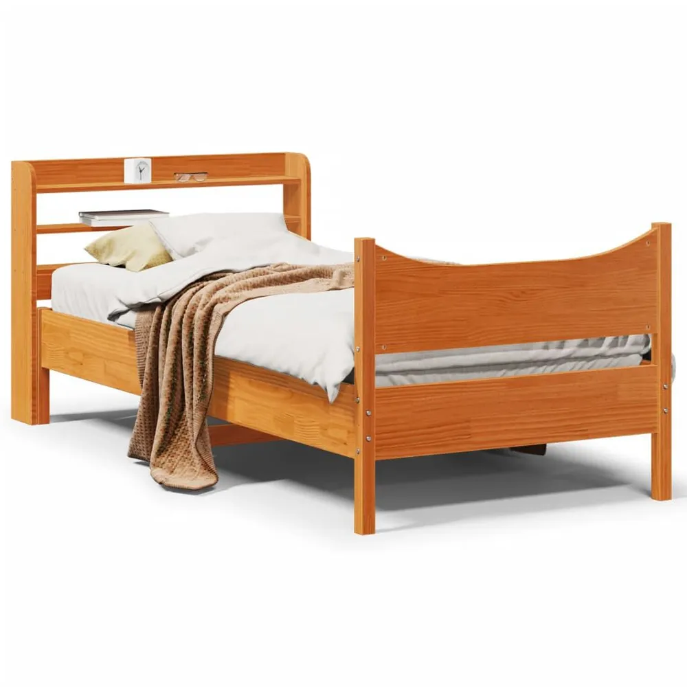 Bedframe met hoofdbord massief grenenhout wasbruin 90x200 cm