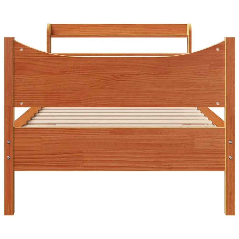 Bedframe met hoofdbord massief grenenhout wasbruin 90x200 cm