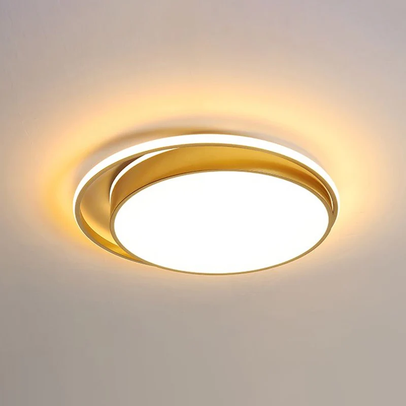 Bedroom LED Ceiling Mounted Light Simple Gold Finish Flushmount Round Plexiglas Shade Gold