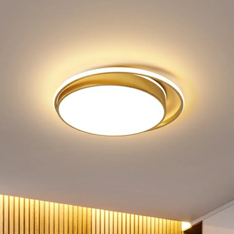 Bedroom LED Ceiling Mounted Light Simple Gold Finish Flushmount Round Plexiglas Shade Gold