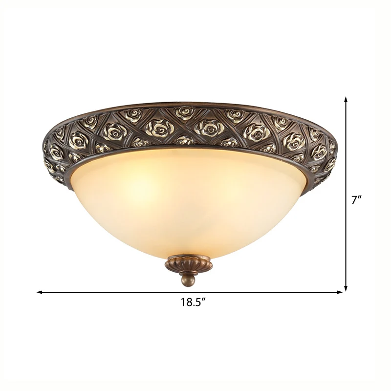 Brown 3 Lights Ceiling Mount Traditional Gesatineerd Glass Bowl Flush Light Fixture Bedroom, 10"/14.5"/18.5" Wide Brown