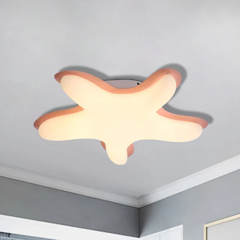 Cartoon Starfish Flush Ceiling Light Plexiglas LED Bedroom Flush Mount Fixture White/Pink/Yellow Blue