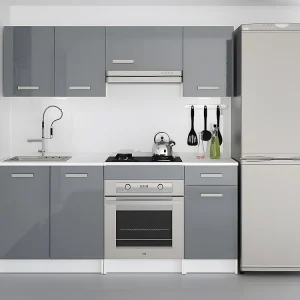 Complete keuken - Met werkblad 180 cm - Glanzend grijs en wit - TRATTORIA
