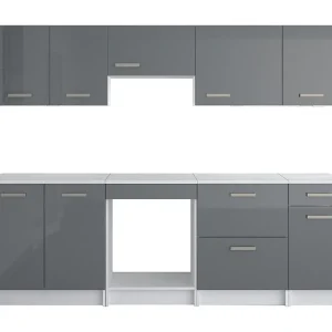 Complete keuken - Met werkblad 240 cm - Glanzend grijs en wit - TRATTORIA
