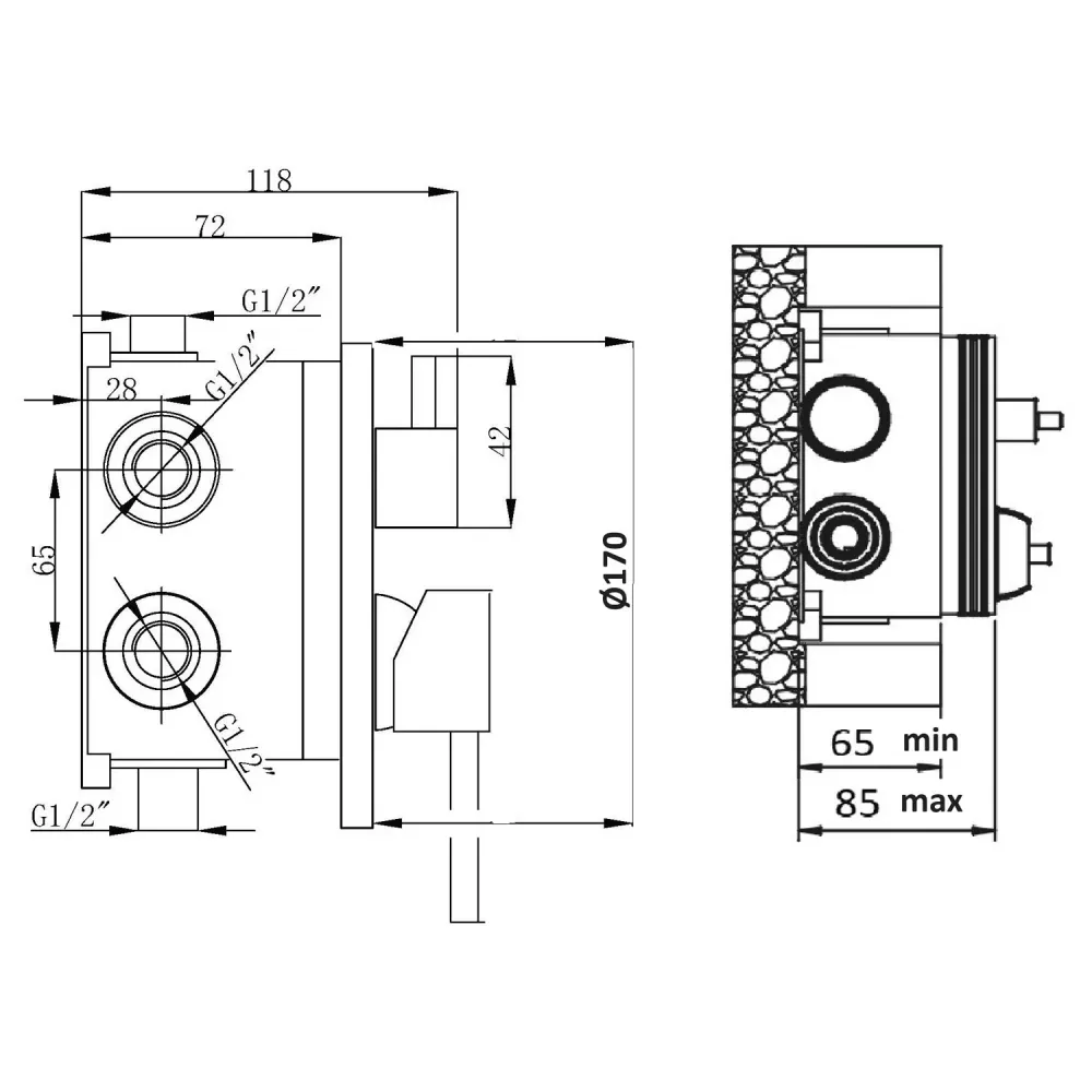 Composition built- basin mixers, bidet and two-way shower mechanical diverter verchroomd Ottomix