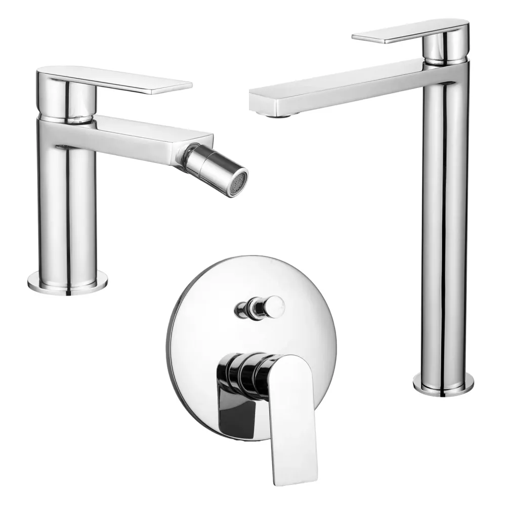 Composition mixers high washbasin, bidet and two-way round shower Ottomix chromed messing