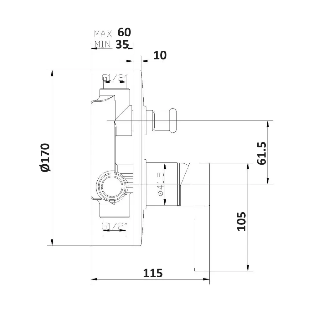 Composition mixers high washbasin, bidet and two-way round shower Ottomix chromed messing