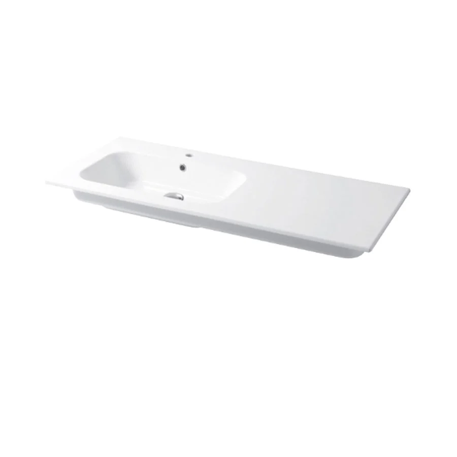 Console sink glossy melkwit ceramic Qubo Square 46 series Disegno-Ceramica 121cm - support surface on right