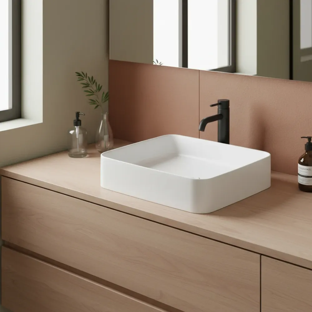 Countertop washbasin Smart-B series faucet shelf Ceramica Galassia - Doffe white 45cm