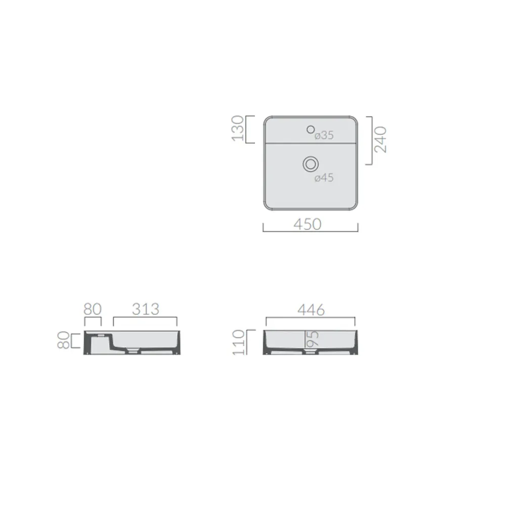 Countertop washbasin Smart-B series faucet shelf Ceramica Galassia - Doffe white 45cm