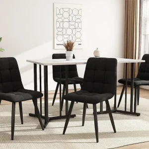 Eettafel 140x80 cm met verstelbare poten - metalen structuur - marmerpatroon fineer - Wit & Zwart