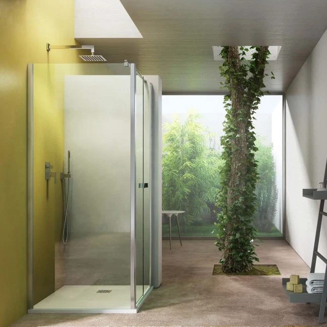 Fixed wall 80 cm swing and folding shower door models Ermes and Demetra 6 mm Glazen Crystal