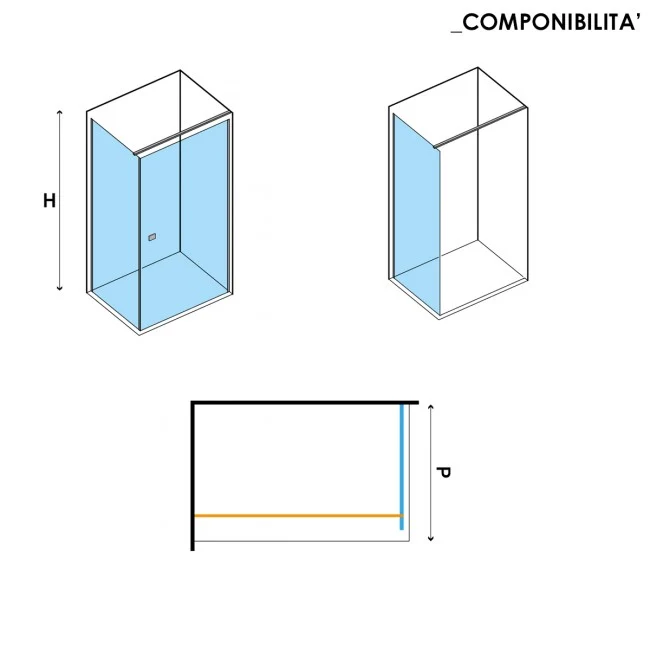 Fixed wall 80 cm swing and folding shower door models Ermes and Demetra 6 mm Glazen Crystal