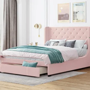 Gestoffeerd bed met hoofdeinde 140 x 200 cm - linnenstof - inclusief boxspring - kleur roze
