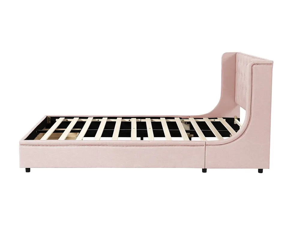 Gestoffeerd bed met hoofdeinde 140 x 200 cm - linnenstof - inclusief boxspring - kleur roze