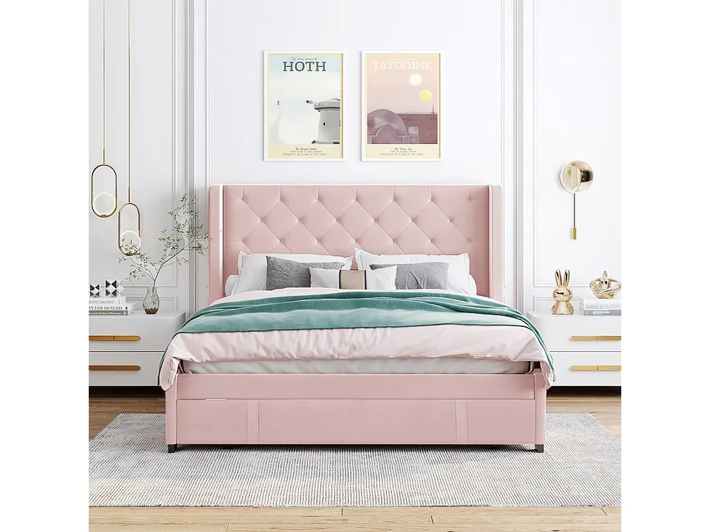 Gestoffeerd bed met hoofdeinde 140 x 200 cm - linnenstof - inclusief boxspring - kleur roze