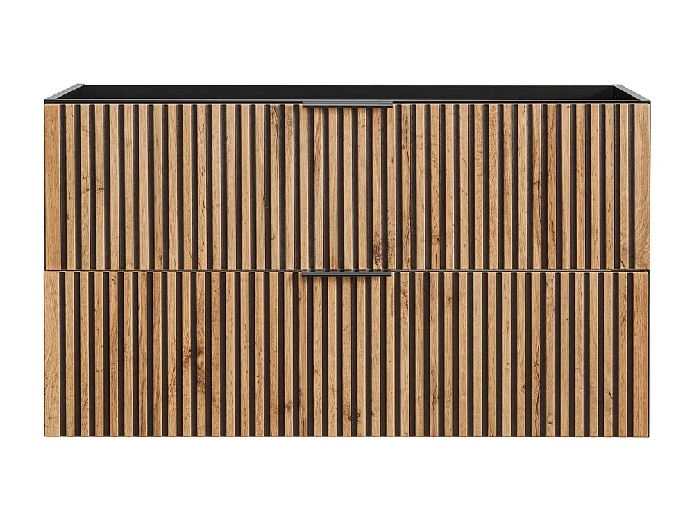 Gestreept hangend meubel onder wastafel, zwak naturel en zwart, 80 cm, MADELA