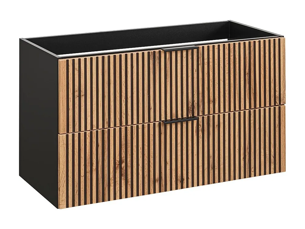 Gestreept hangend meubel onder wastafel, zwak naturel en zwart, 80 cm, MADELA