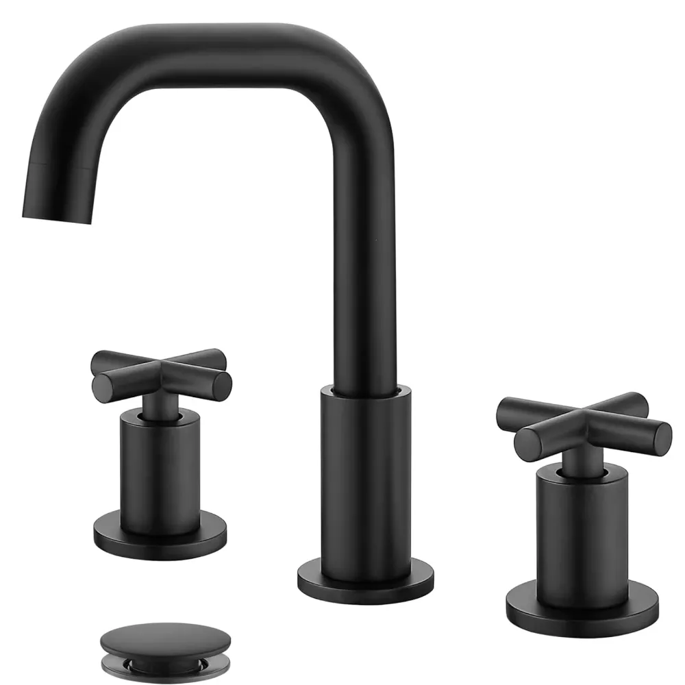 gotonovo 8 inch Widespread 3 Hole Bathroom Sink Faucet,2 Cross Handle Vanity Faucet Deck Mount Basin Bathroom Sink 360° Zw...