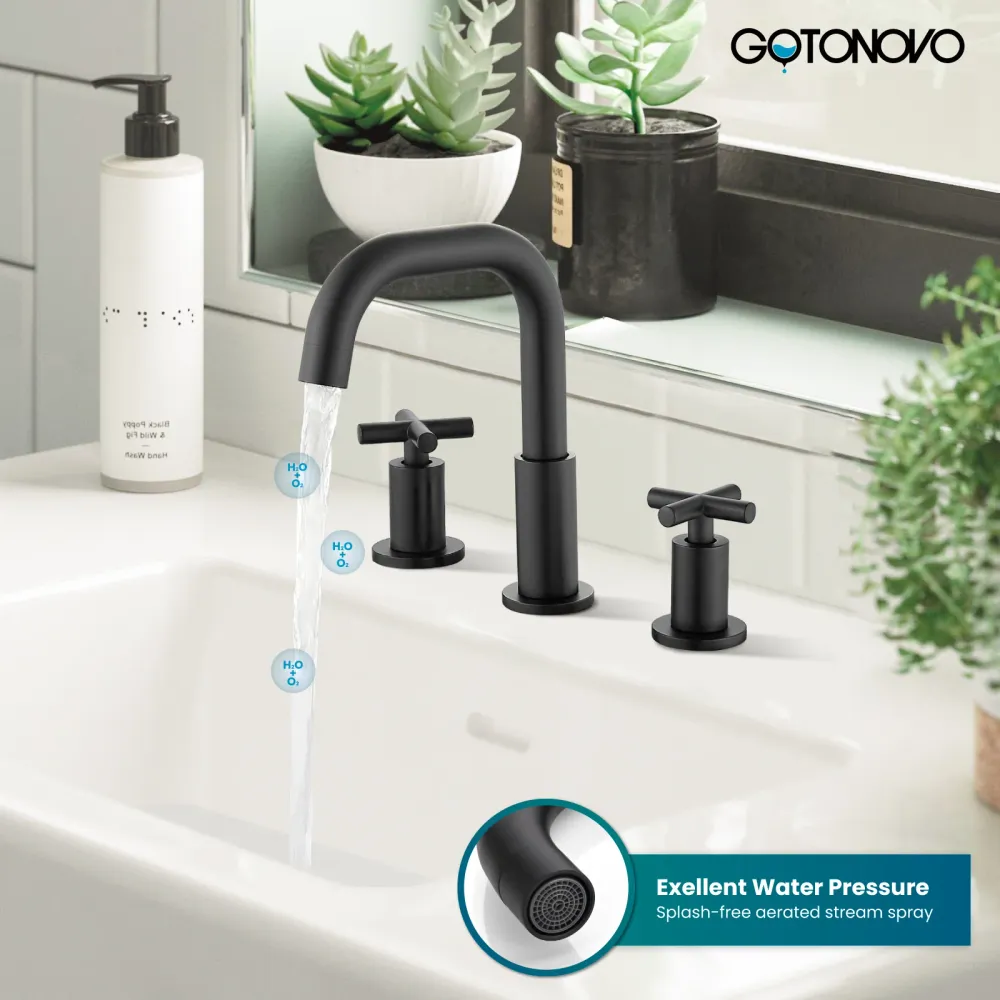 gotonovo 8 inch Widespread 3 Hole Bathroom Sink Faucet,2 Cross Handle Vanity Faucet Deck Mount Basin Bathroom Sink 360° Zw...