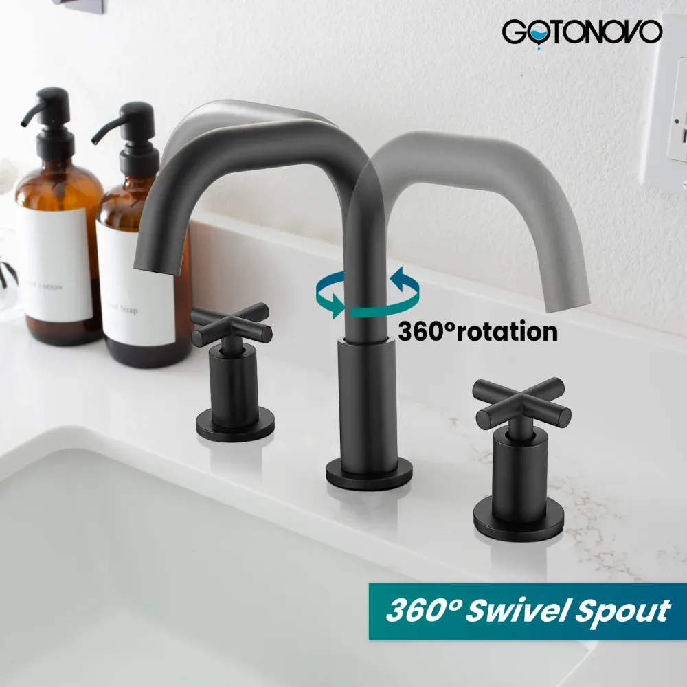 gotonovo 8 inch Widespread 3 Hole Bathroom Sink Faucet,2 Cross Handle Vanity Faucet Deck Mount Basin Bathroom Sink 360° Zw...