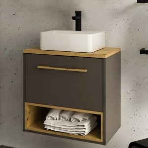 Hangend badkamermeubel antraciet met wastafel - 60 cm - YANGRA - Koop nu simpelweg online