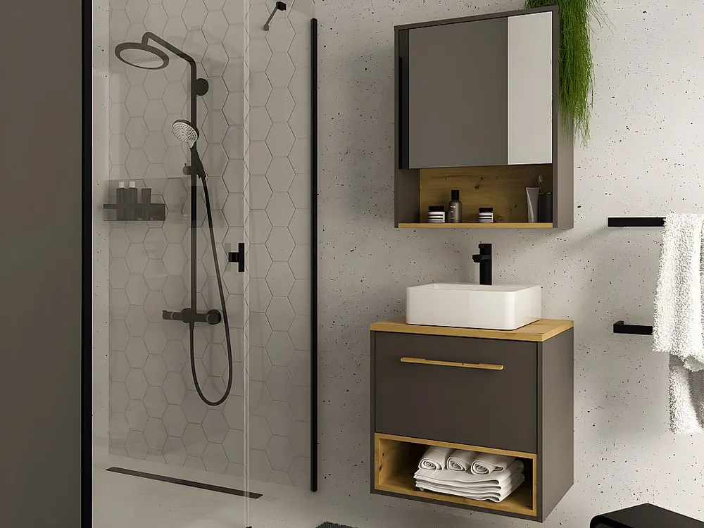 Hangend badkamermeubel antraciet met wastafel - 60 cm - YANGRA - Koop nu simpelweg online