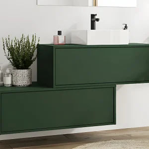 Hangend badkamermeubel enkele wastafel, mat groen, 2 laden, 94 cm, TEANA
