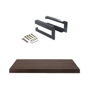 Hangend bureau van duister teakhout met zwarte bevestigingsbeugels - 80 x 50 cm - SUKAWATI