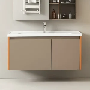 Hangend fonteinmeubel met 2 deuren - inbouwwastafel - 90 x 47 x 48 cm - MDF hout - bruin