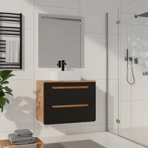 Hangend meubel onder wastafel met plank - 80 cm - Zwak naturelkleurig en antraciet - ARUBA