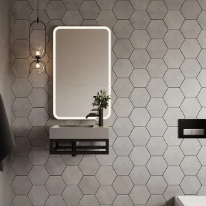 Hangende wastafel van beton met drager, L40 x B22 cm, UCHAMI